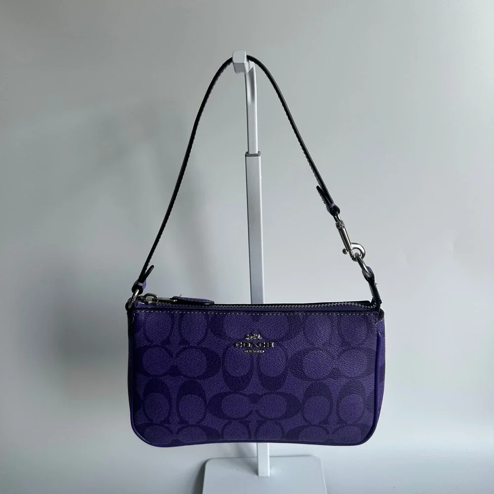 Coach Nolita 19 Purple Signature Canvas Wristlet Handbag C3308
